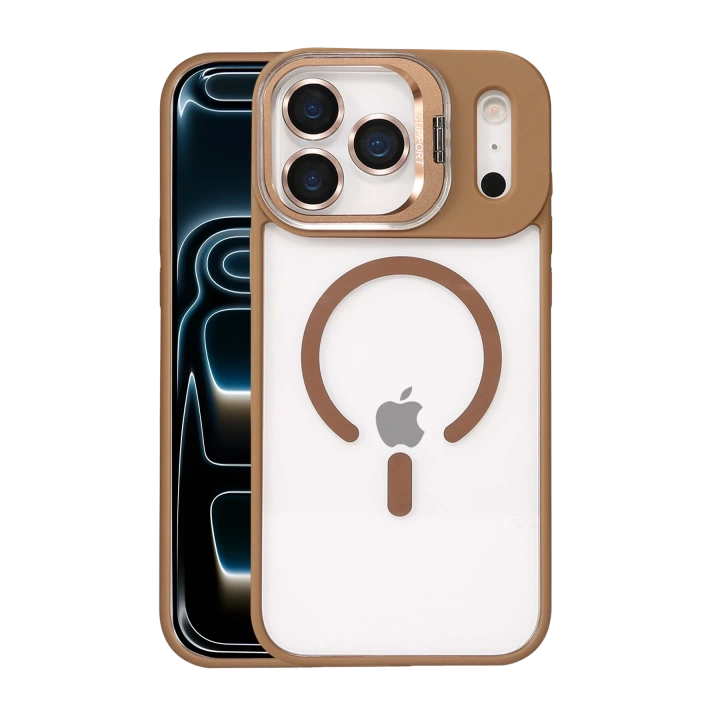 BFS  Apple iPhone 17 Pro Remim Lensli Magsafe Standlı Kapak - Kahverengi