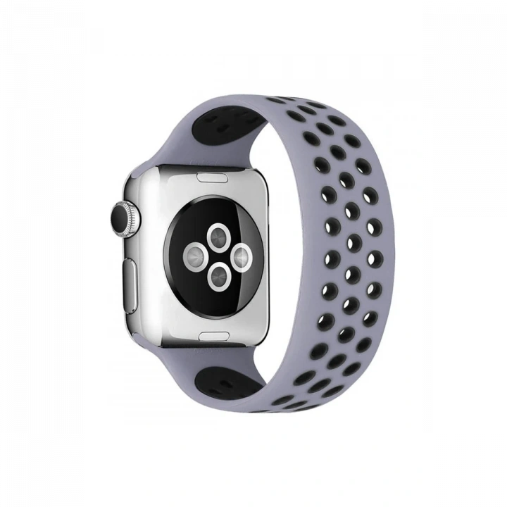 BFS  Apple Watch 38mm Ayarlı Delikli Silikon Kordon - Gri-Siyah