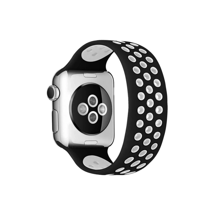BFS  Apple Watch 38mm Ayarlı Delikli Silikon Kordon - Siyah-Beyaz