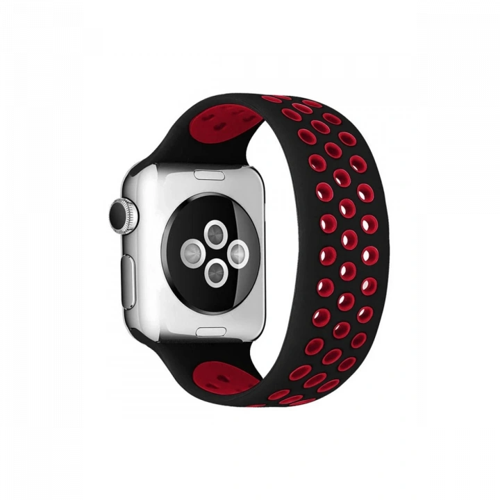 BFS  Apple Watch 38mm Ayarlı Delikli Silikon Kordon - Siyah-Kırmızı