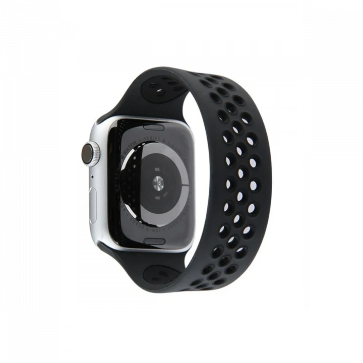 BFS  Apple Watch 38mm Ayarlı Delikli Silikon Kordon - Siyah-Siyah