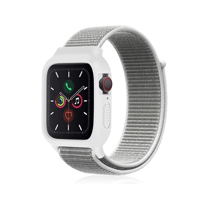 BFS  Apple Watch 38mm Hasırlı Cırtcırtlı Kasalı Kordon - Beyaz