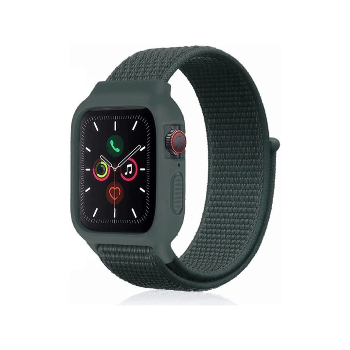 BFS  Apple Watch 38mm Hasırlı Cırtcırtlı Kasalı Kordon - Haki Yeşil
