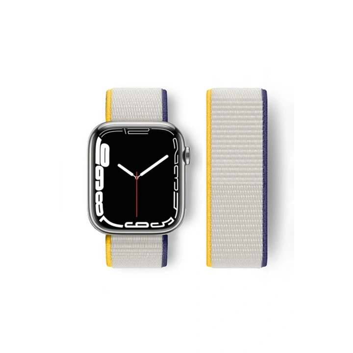 BFS  Apple Watch 38mm Hasırlı Cırtcırtlı Kordon - Sarı-Beyaz