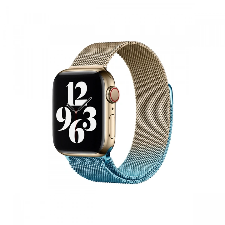 BFS  Apple Watch 38mm Metal Mıknatıslı Kordon - Metalik Gold-Mavi