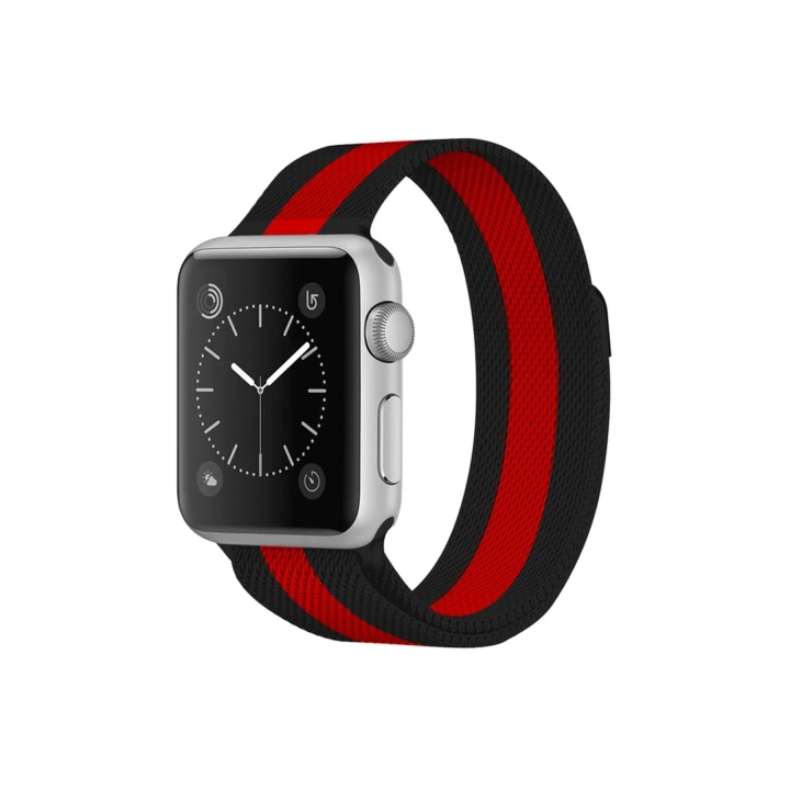 BFS  Apple Watch 38mm Metal Mıknatıslı Kordon - Siyah-Kırmızı
