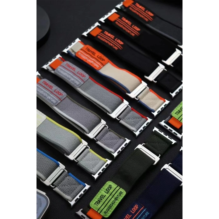 BFS  Apple Watch 42mm Alice Kumaş Kordon - Mavi-Turuncu