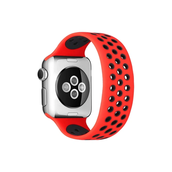 BFS  Apple Watch 42mm Ayarlı Delikli Silikon Kordon - Kırmızı-Siyah