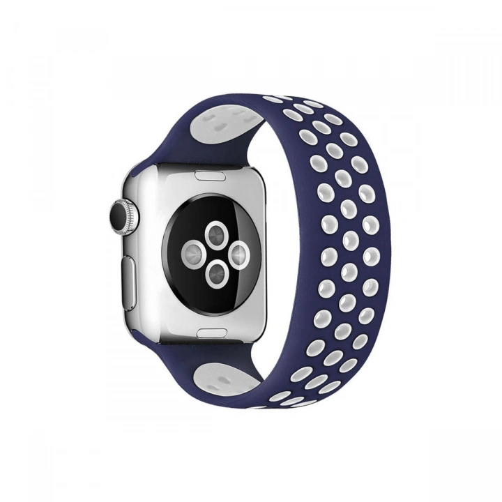 BFS  Apple Watch 42mm Ayarlı Delikli Silikon Kordon - Lacivert-Beyaz
