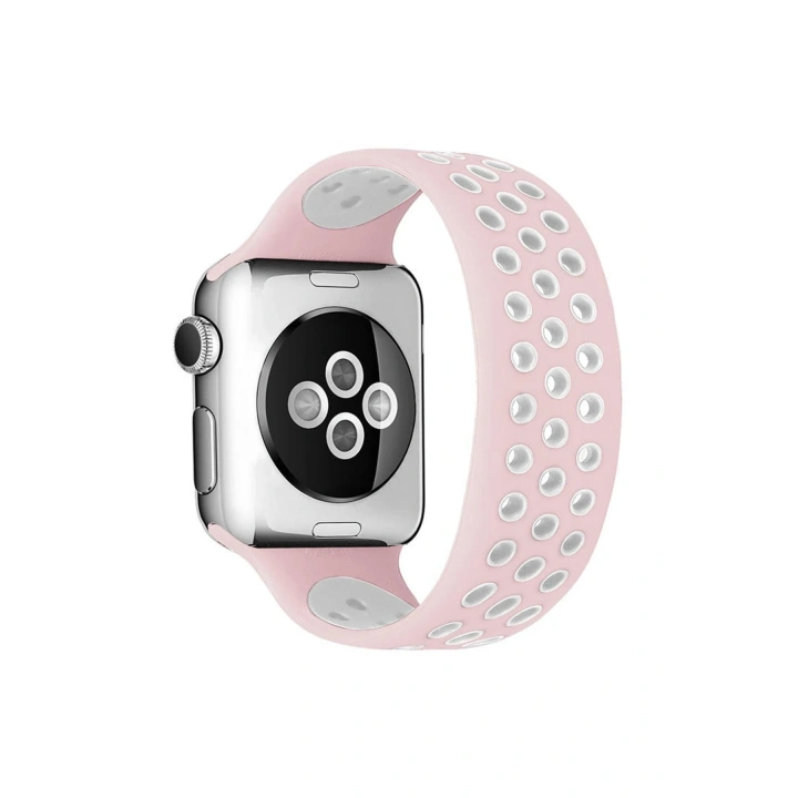 BFS  Apple Watch 42mm Ayarlı Delikli Silikon Kordon - Pembe-Beyaz