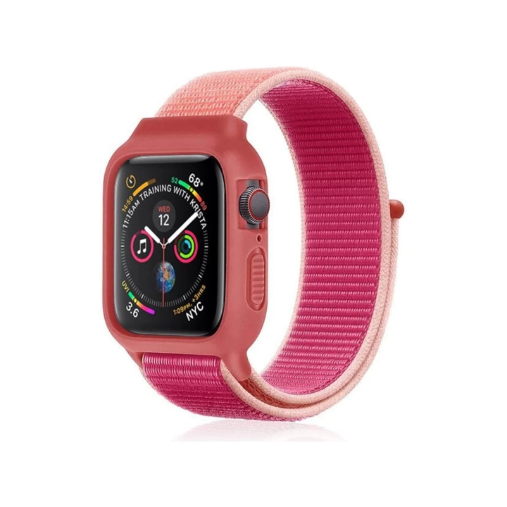 BFS  Apple Watch 42mm Hasırlı Cırtcırtlı Kasalı Kordon - Mor