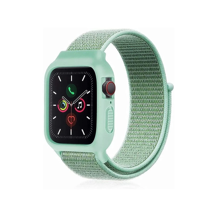 BFS  Apple Watch 42mm Hasırlı Cırtcırtlı Kasalı Kordon - Turkuaz