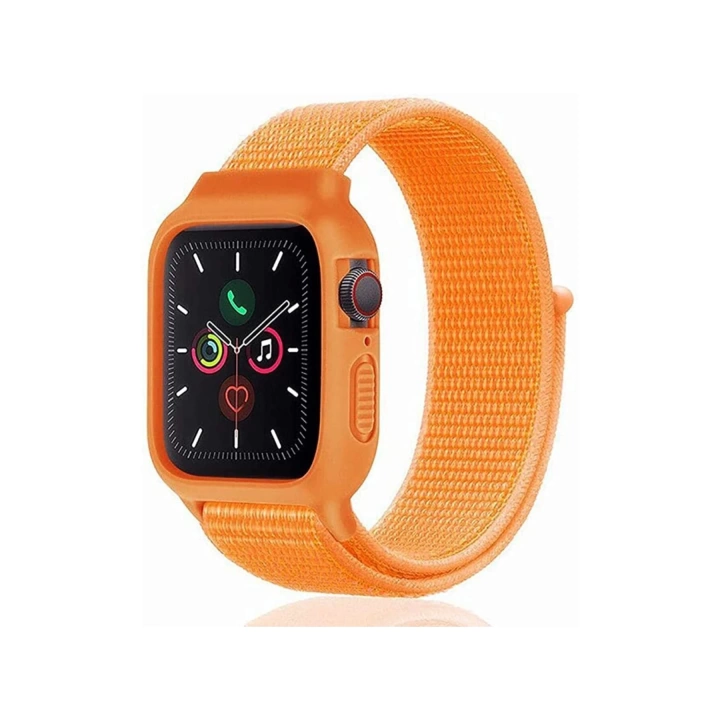 BFS  Apple Watch 42mm Hasırlı Cırtcırtlı Kasalı Kordon - Turuncu