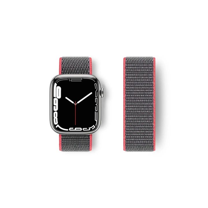 BFS  Apple Watch 42mm Hasırlı Cırtcırtlı Kordon - Pembe-Gri