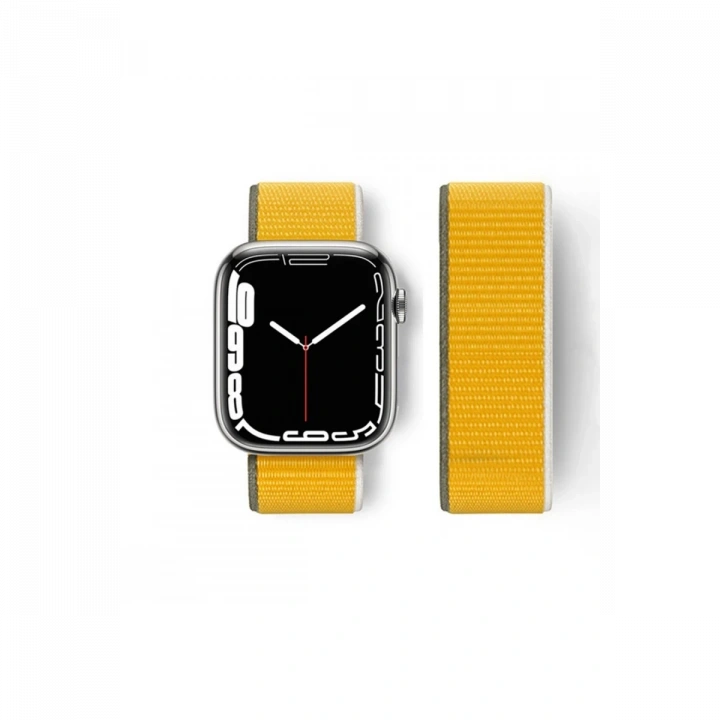 BFS  Apple Watch 42mm Hasırlı Cırtcırtlı Kordon - Sarı