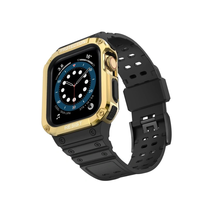 BFS  Apple Watch 42mm KR401 Silikon Kordon - Siyah-Gold