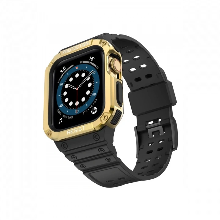 BFS  Apple Watch 42mm KR401 Silikon Kordon - Siyah-Gold
