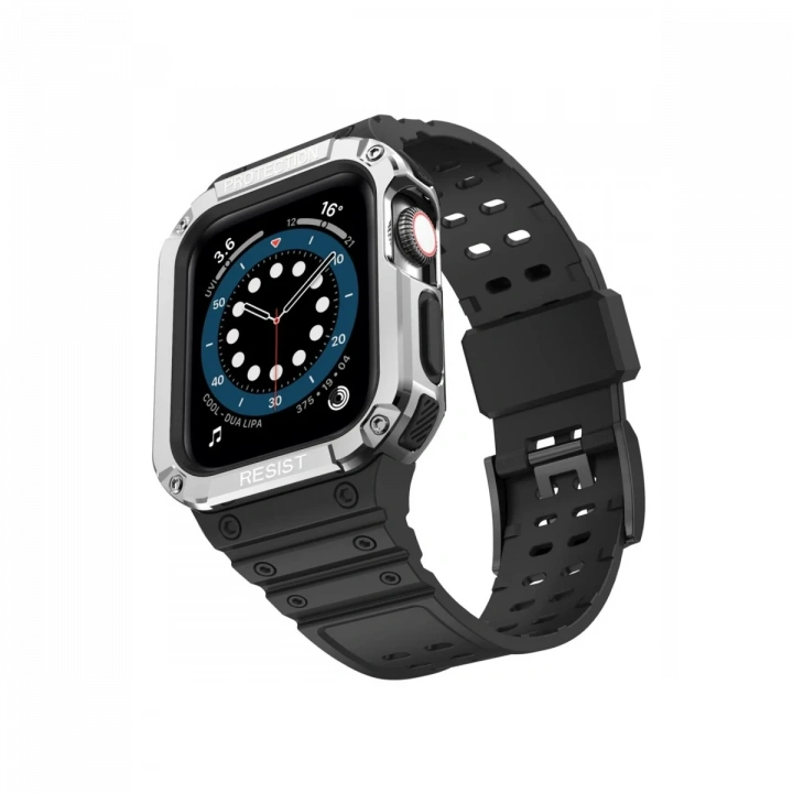 BFS  Apple Watch 42mm KR401 Silikon Kordon - Siyah-Gümüş