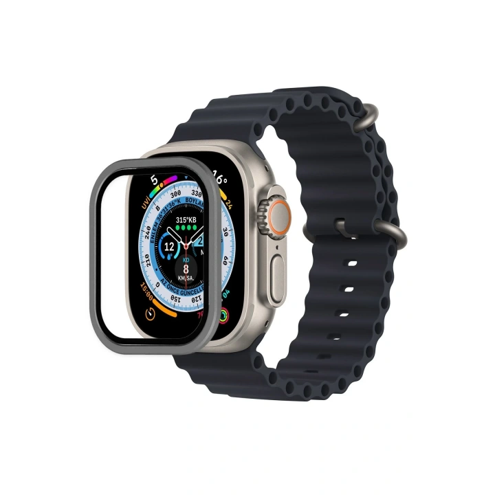 BFS  Apple Watch Ultra 49mm Alüminyum Kasa Cam Ekran Koruyucu - Gri