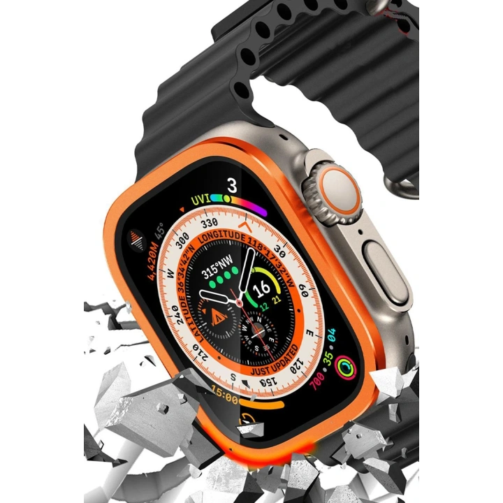 BFS  Apple Watch Ultra 49mm Alüminyum Kasa Cam Ekran Koruyucu - Turuncu