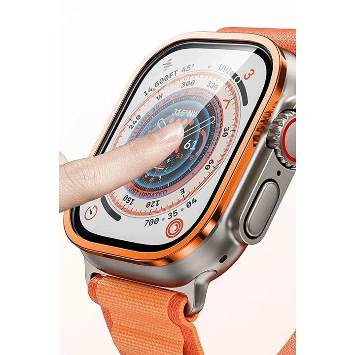 BFS  Apple Watch Ultra 49mm Alüminyum Kasa Cam Ekran Koruyucu - Turuncu