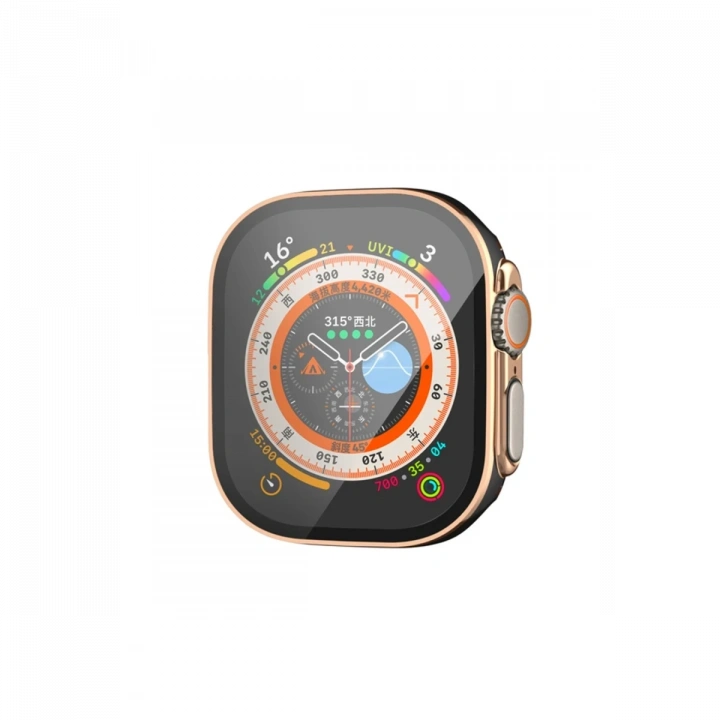 BFS  Apple Watch Ultra 49mm Legend Camlı Kasa Ekran Koruyucu - Siyah-Gold