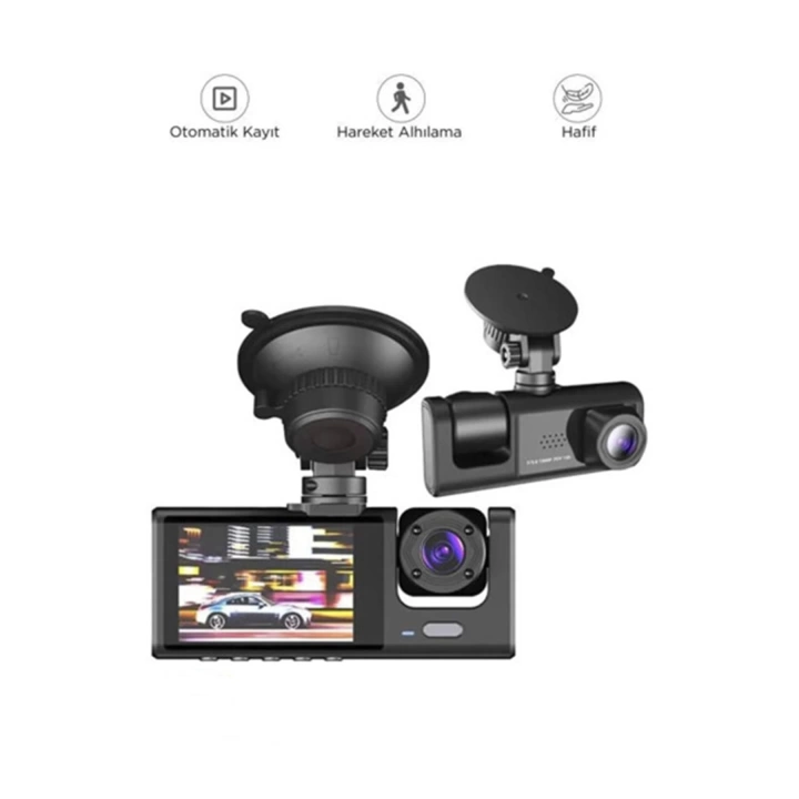 BFS Araç İçi 1080p 3 Kameralı Lcd Ekranlı Gece Görüşlü , G-sensör , Geri Görüş Kamera