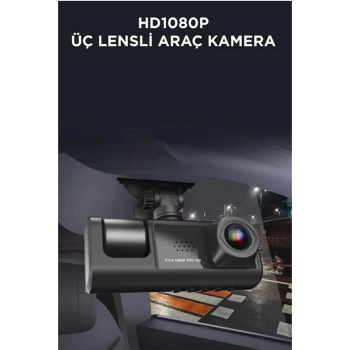 BFS Araç İçi 1080p 3 Kameralı Lcd Ekranlı Gece Görüşlü , G-sensör , Geri Görüş Kamera