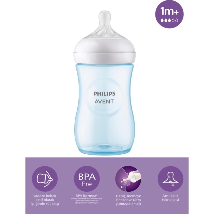 BFS     Avent Doğal Tepkili Natural Response PP Biberon 260ml 1+ Ay Mavi