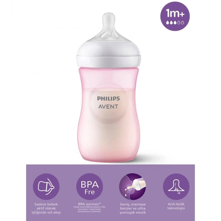 BFS     Avent Doğal Tepkili Natural Response PP Biberon 260ml 1+ Ay Pembe