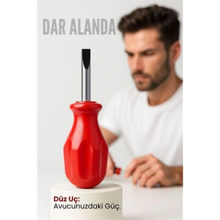 BFS Avuç İçi Mini Topaç Tornavida Düz Uçlu Kısa Şaft Ufak Vidalama Anahtarı Hassas El Aleti