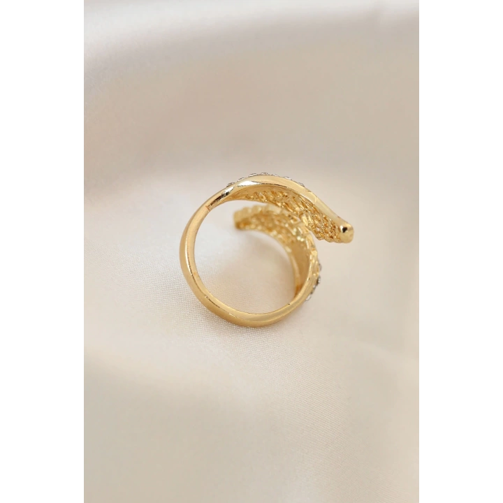BFS Ayarlamalı Gold Renk Metal Zirkon Taşlı Kanat Yüzük