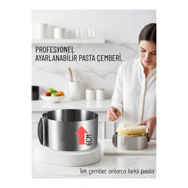 BFS Ayarlanabilir Pasta Çemberi Paslanmaz Çelik Kek Kalıbı 16-30 cm - Pasta Kalıbı