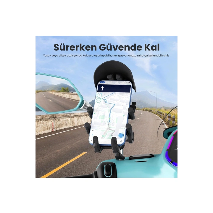 BFS Ayna Bağlantılı Güneş Ve Yağmur Korumalı 360° Derece Ayarlanabilir Motosiklet Telefon Tutucu