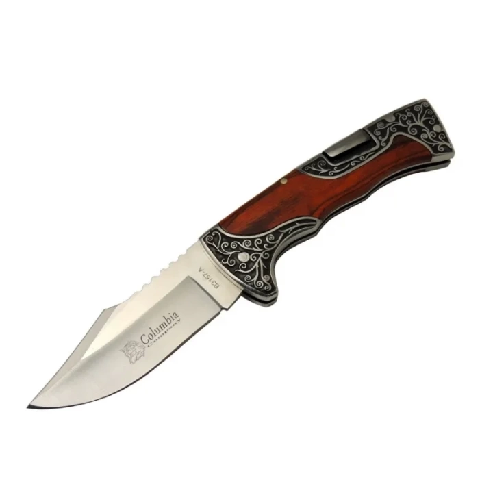 BFS B3157a İşlemeli Kamp Çakı 22 Cm - Gül Ağacı Saplı, Manuel Açılma
