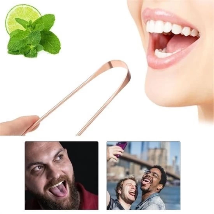 BFS  Bakır Oil Pulling Yağ Çekme Dil Plak Temizleme Aleti Dil Fırçası Sıyırıcı Dil Kaşığı