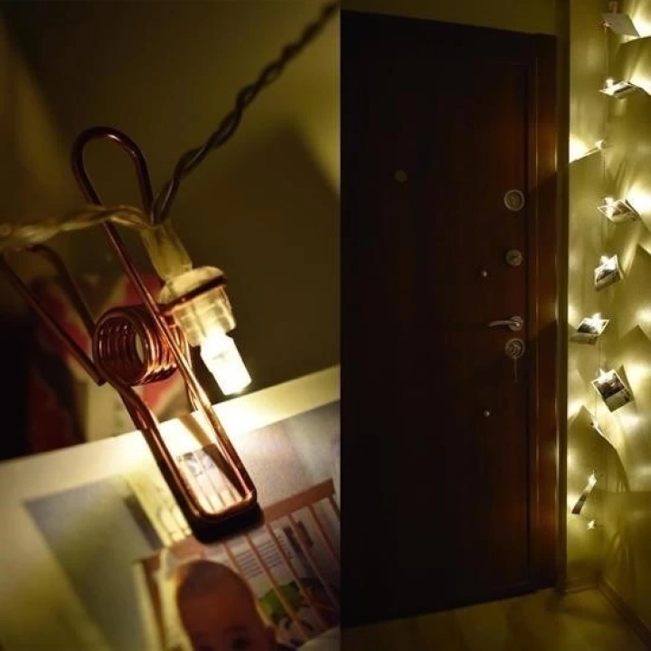 BFS  Bakır Renkli Led Işıklı Fotoğraf Asma Işık Süsleme Mandalları