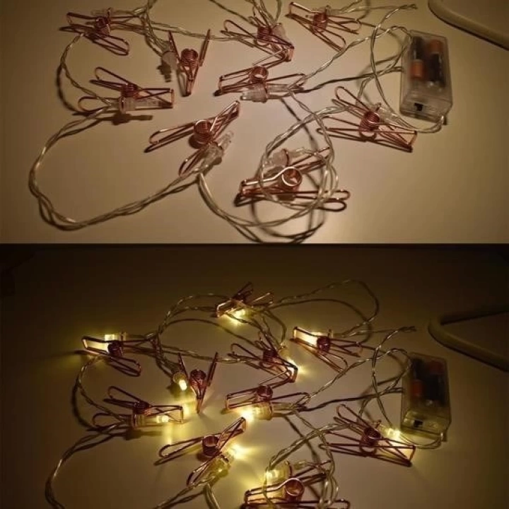 BFS  Bakır Renkli Led Işıklı Fotoğraf Asma Işık Süsleme Mandalları