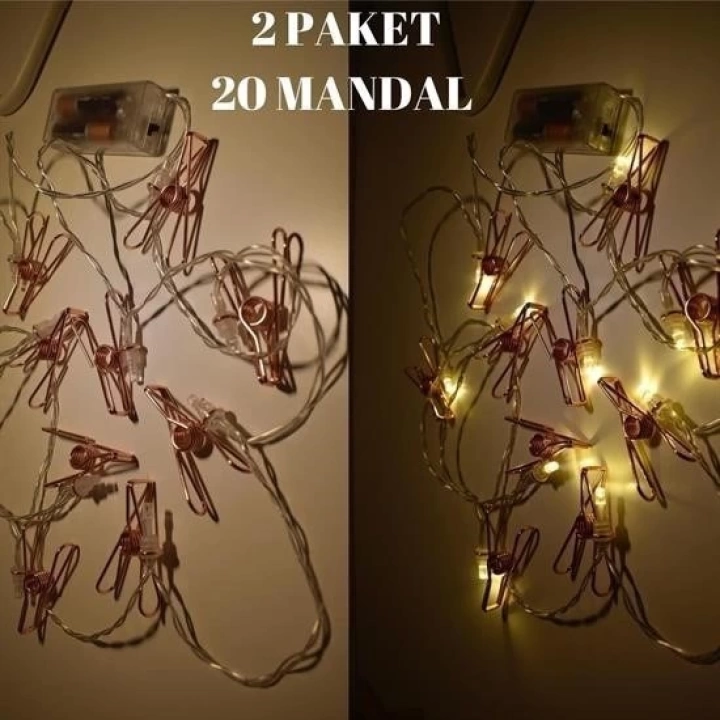BFS  Bakır Renkli Led Işıklı Fotoğraf Asma Işık Süsleme Mandalları