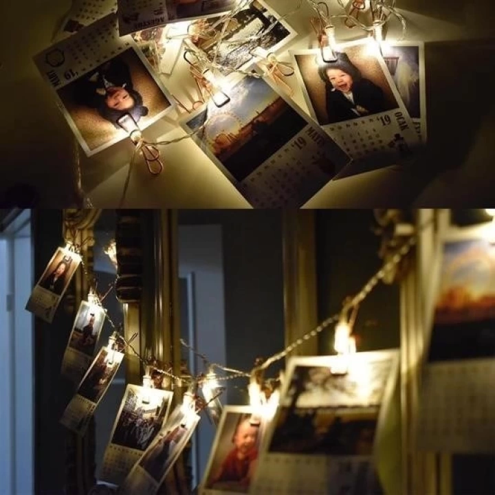 BFS  Bakır Renkli Led Işıklı Fotoğraf Asma Işık Süsleme Mandalları