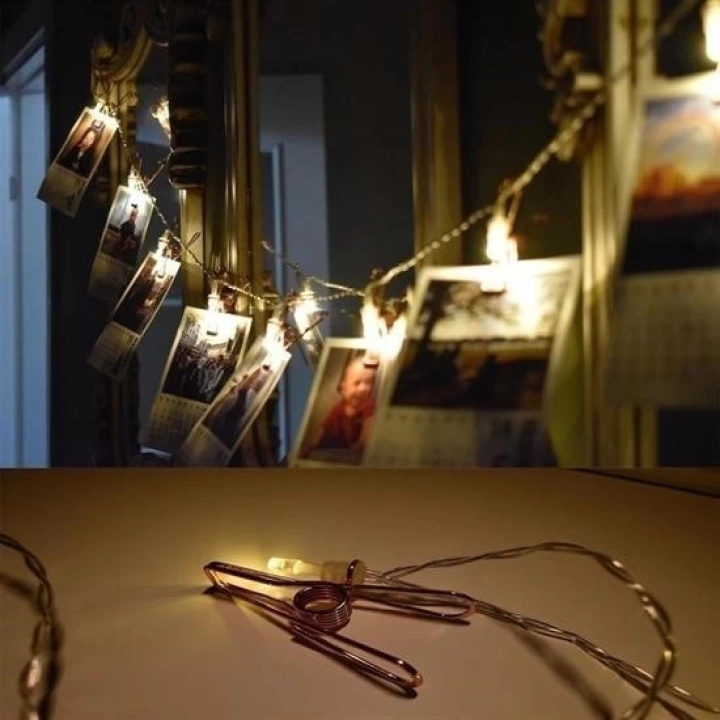 BFS  Bakır Renkli Led Işıklı Fotoğraf Asma Işık Süsleme Mandalları