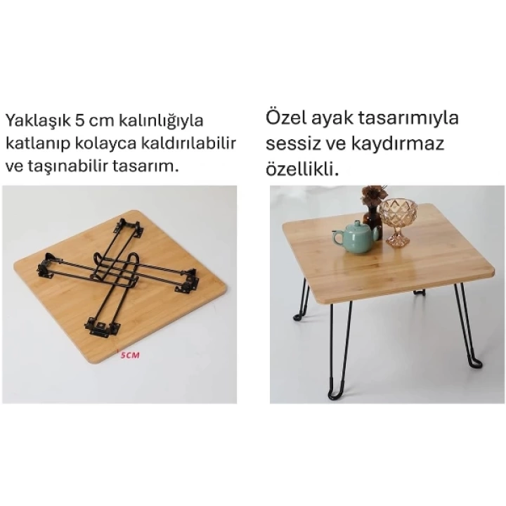 BFS Bambu Metal Ayaklı Katlanabilir Kare Masa