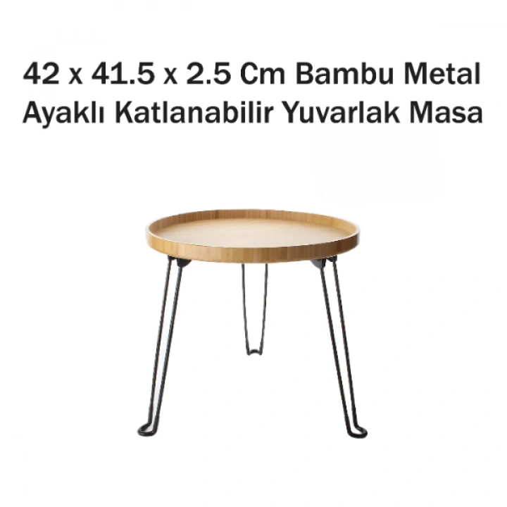 BFS Bambu Metal Ayaklı Katlanabilir Yuvarlak Masa - 42 x 41.5 x 2.5 Cm