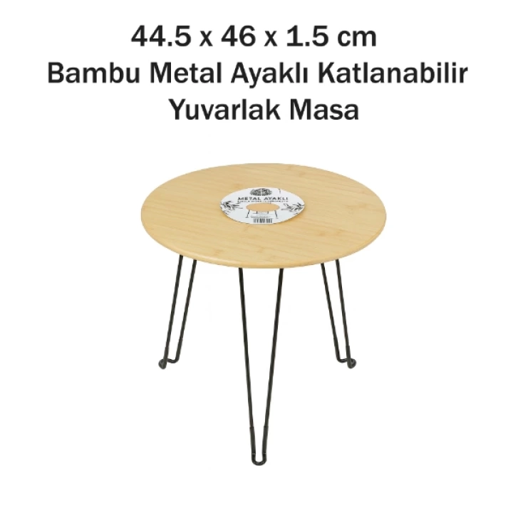 BFS Bambu Metal Ayaklı Katlanabilir Yuvarlak Masa - 44.5 x 46 x 1.5 Cm