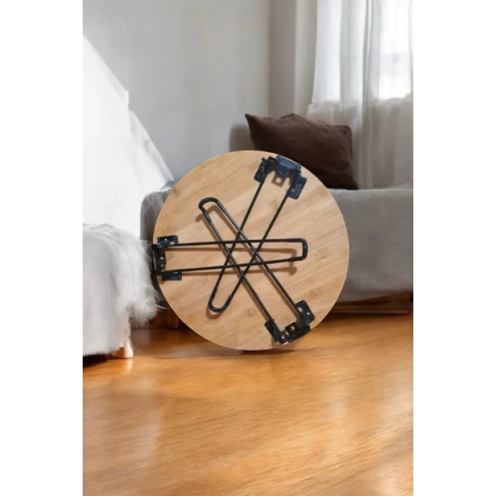 BFS Bambu Metal Ayaklı Katlanabilir Yuvarlak Masa - 44.5 x 46 x 1.5 Cm