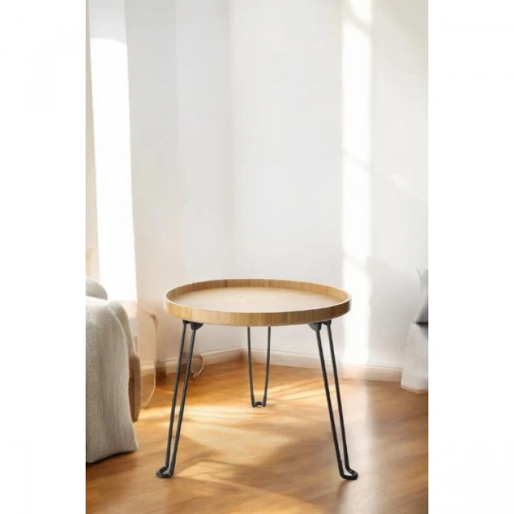 BFS Bambu Metal Ayaklı Katlanabilir Yuvarlak Masa - 44.5 x 48 x 3 cm