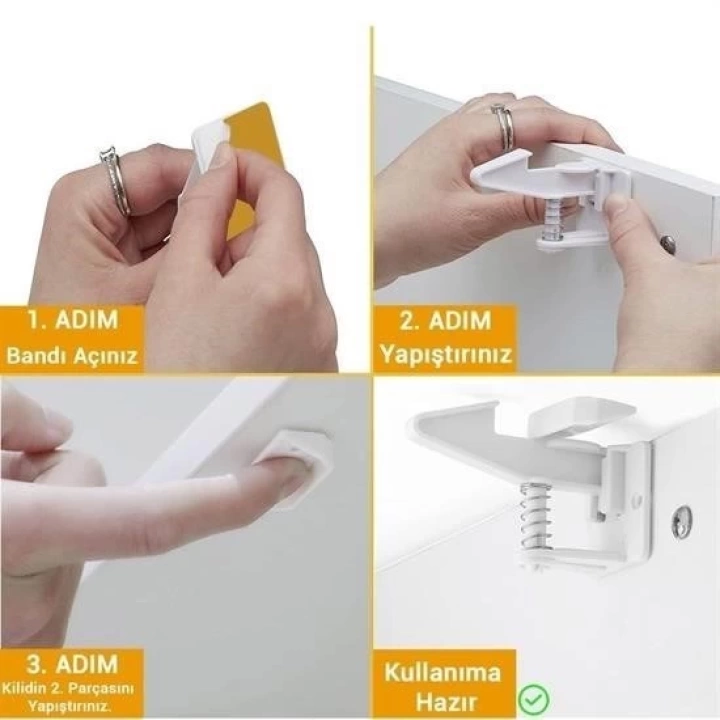 BFS  Bebek Çocuk Güvenliği Korumalı Yapışkan Çekmece ve Dolap İçin Tutucu Gizli Güvenlik Kilidi