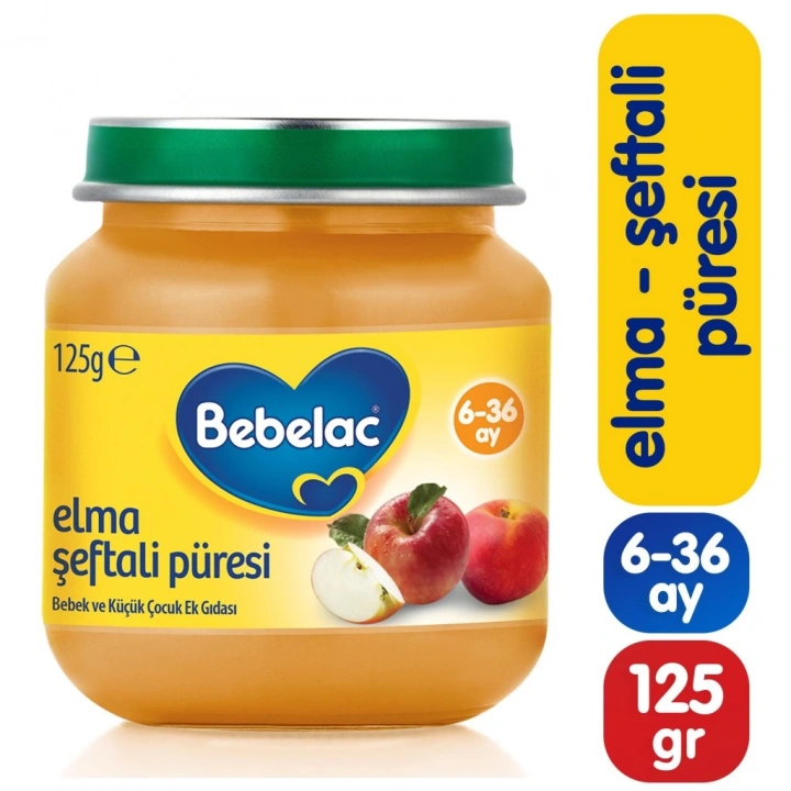 BFS   Bebelac Elma Şeftali Püresi Kavanoz Maması 125 Gr