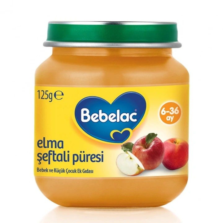 BFS   Bebelac Elma Şeftali Püresi Kavanoz Maması 125 Gr