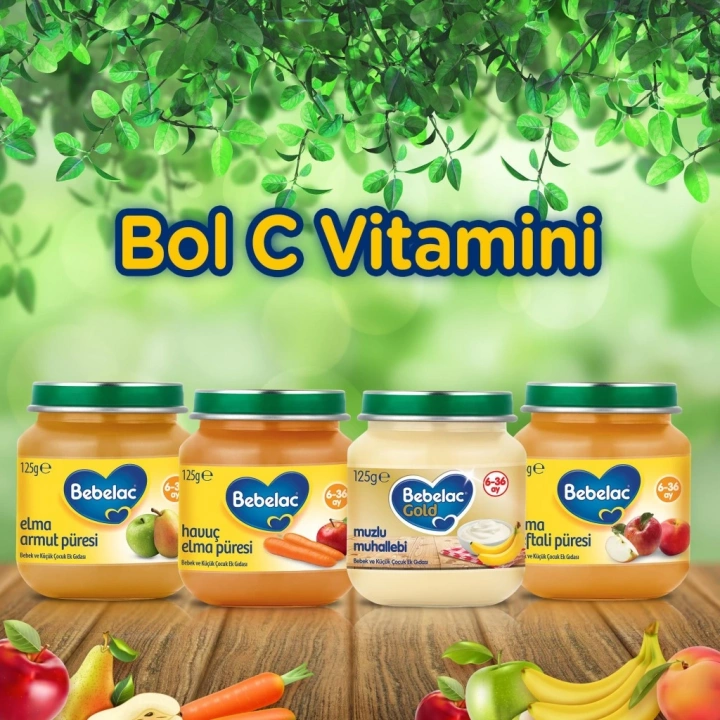 BFS   Bebelac Elma Şeftali Püresi Kavanoz Maması 125 Gr